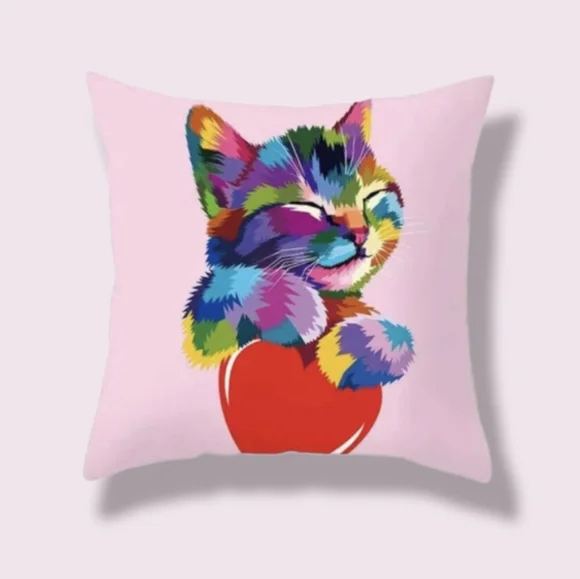 Kitty Cat Design Multi Color Colorful Accent Pillowcase Zippered Cover - Picture 6 of 6